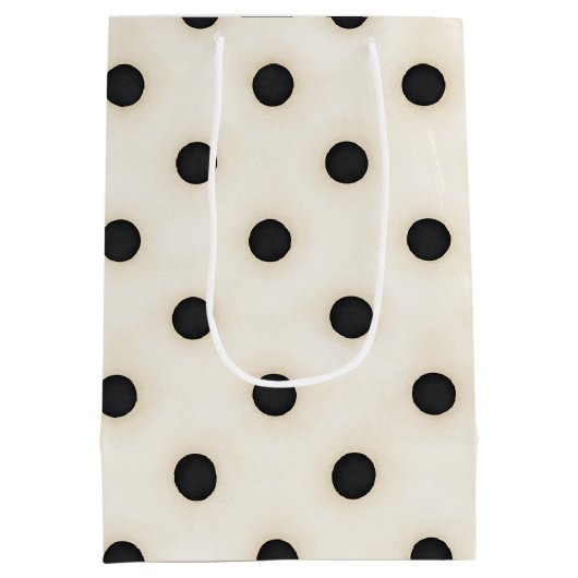 Zwarte polka stippen op Antiek wit Medium Cadeauzakje (Achterkant)