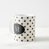 Zwarte polka stippen op Antiek wit monogram Koffiemok (Voorkant links)