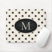 Zwarte polka stippen op Antiek wit monogram Muismat (Met muis)