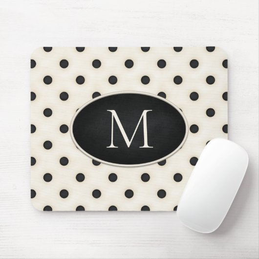 Zwarte polka stippen op Antiek wit monogram Muismat (Met muis)