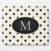Zwarte polka stippen op Antiek wit monogram Muismat (Voorkant)