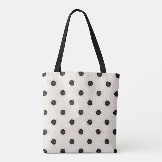 Zwarte polka stippen op Antiek wit Tote Bag (Achterkant)