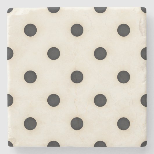 Zwarte polka stippen op Antiek wit verontrust Stenen Onderzetter (Voorkant)