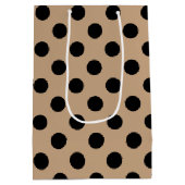 Zwarte polka stippen op beige medium cadeauzakje (Achterkant)
