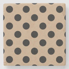 Zwarte polka stippen op beige stenen onderzetter