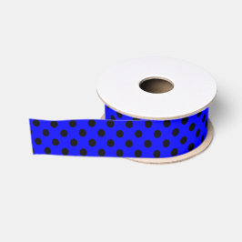 Zwarte polka stippen op blauw grosgrain lint