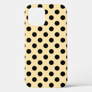 Zwarte polka stippen op bleekgeel iPhone 12 hoesje