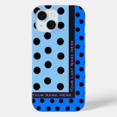 Zwarte polka stippen op blues - gepersonaliseerd Case-Mate iPhone case (Achterkant)