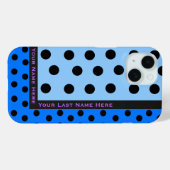 Zwarte polka stippen op blues - gepersonaliseerd Case-Mate iPhone case (Achterkant (horizontaal))