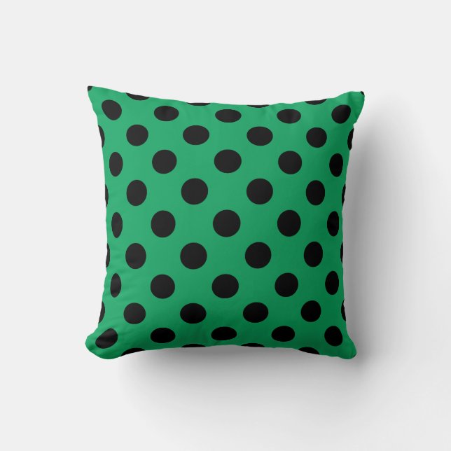 Zwarte polka stippen op fris groen kussen (Voorkant)