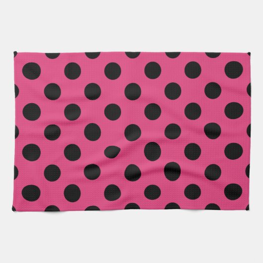Zwarte polka stippen op fuchsia theedoek (Horizontaal)