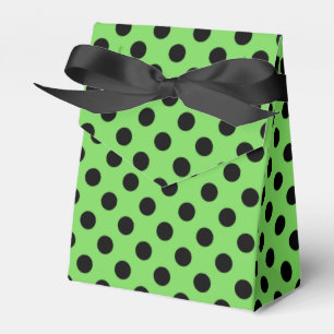 Zwarte polka-stippen op kalkgroen bedankdoosjes