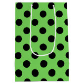 Zwarte polka-stippen op kalkgroen medium cadeauzakje (Achterkant)