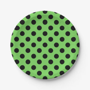 Zwarte polka-stippen op kalkgroen papieren bordje