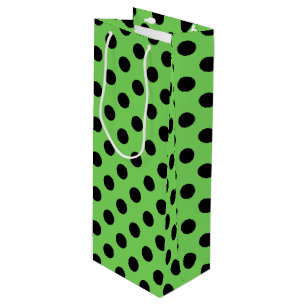 Zwarte polka-stippen op kalkgroen wijn cadeautas