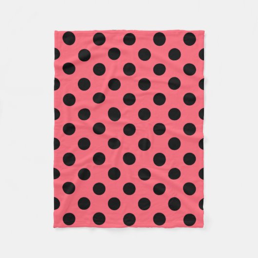 Zwarte polka stippen op koraal fleece deken (Voorkant)