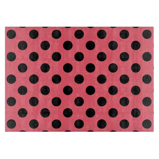 Zwarte polka stippen op koraal snijplank (Voorkant)