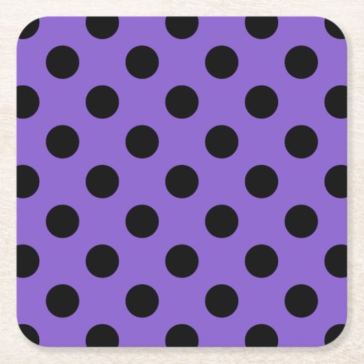 Zwarte polka-stippen op lavendel kartonnen onderzetters (Voorkant)