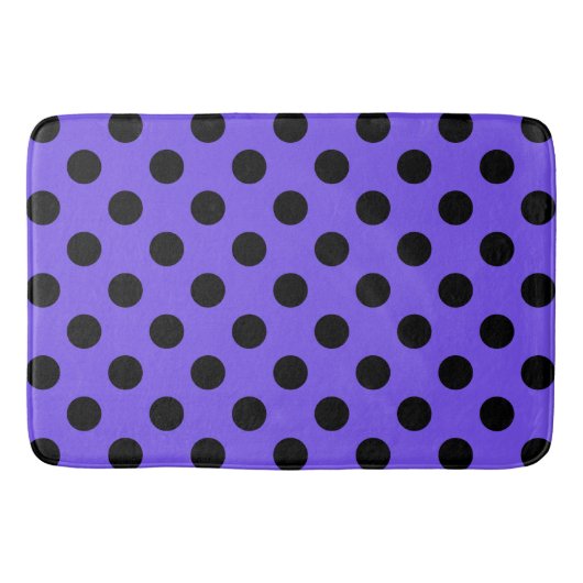 Zwarte polka stippen op periwinkle badmat (Voorkant)