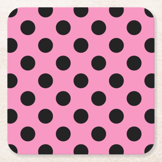 Zwarte polka-stippen op roze kartonnen onderzetters (Voorkant)