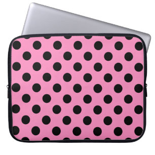 Zwarte polka-stippen op roze laptop sleeve
