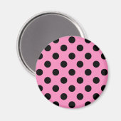 Zwarte polka-stippen op roze magneet (Voorkant / Achterkant)