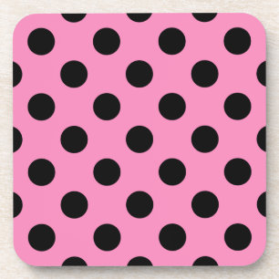 Zwarte polka-stippen op roze onderzetter