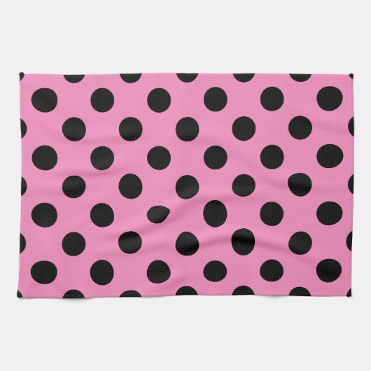 Zwarte polka-stippen op roze theedoek (Horizontaal)