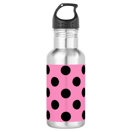 Zwarte polka-stippen op roze waterfles (Voorkant)