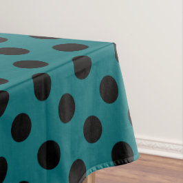 Zwarte polka stippen op turquoise tafelkleed
