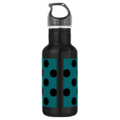 Zwarte polka stippen op turquoise waterfles (Achterkant)