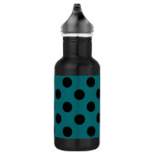 Zwarte polka stippen op turquoise waterfles (Rechts)