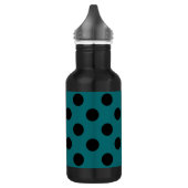 Zwarte polka stippen op turquoise waterfles (Links)