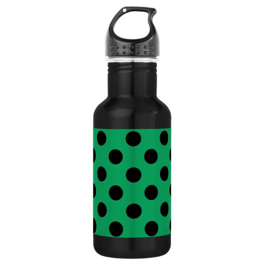 Zwarte polka-stippen op vers groen waterfles (Voorkant)