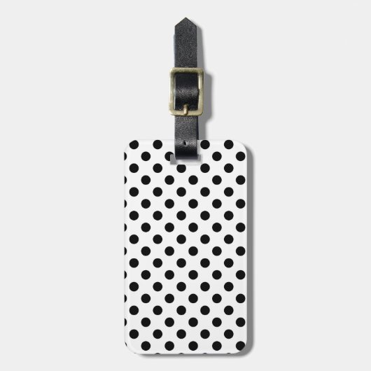 Zwarte polka stippen op wit bagagelabel (Voorkant verticaal)