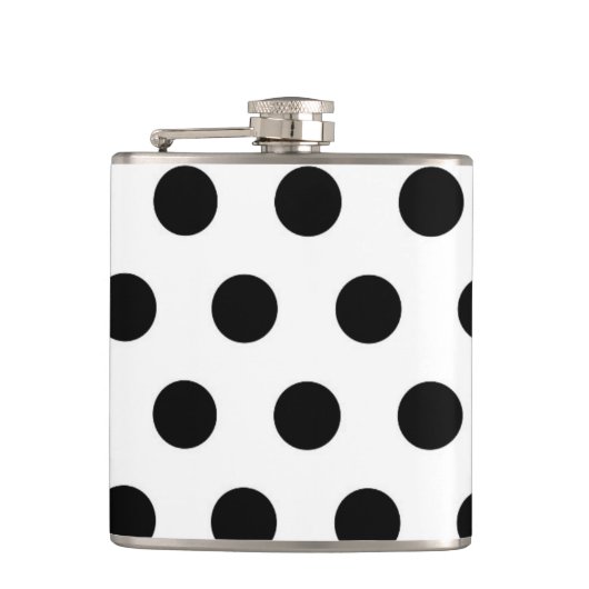 Zwarte polka-stippen op wit heupfles (Voorkant)