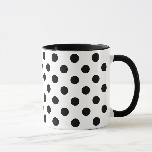 Zwarte polka stippen op witte achtergrond mok (Rechts)