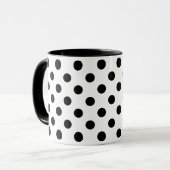 Zwarte polka stippen op witte achtergrond mok (Voorkant links)