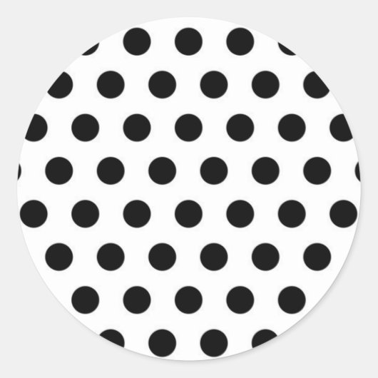 Zwarte polka stippen op witte achtergrond ronde sticker (Voorkant)