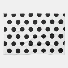 Zwarte polka stippen op witte achtergrond theedoek