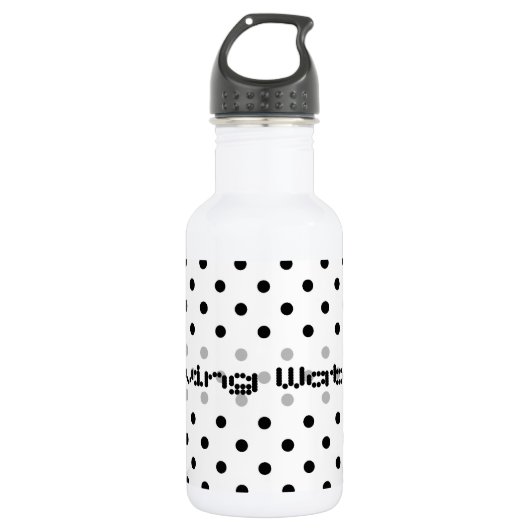 zwarte polka stippen op witte achtergrond waterfles  (Voorkant)