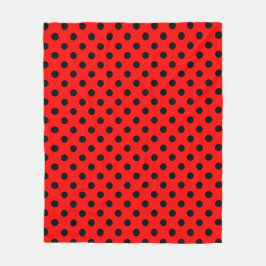 Zwarte polka stippenpatroon op rode achtergrond fleece deken