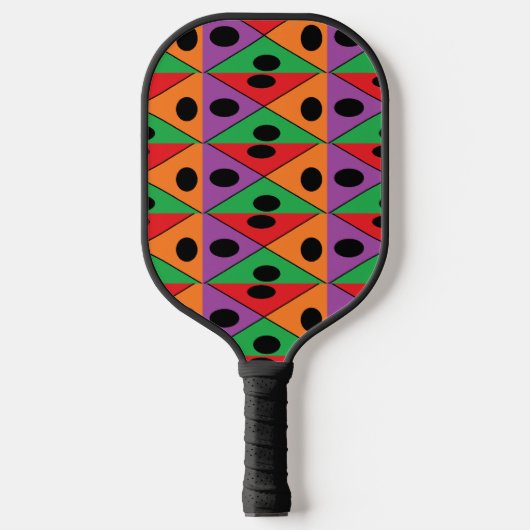 Zwarte polkadop op kleurrijke vormen pickleball paddle (Voorkant)