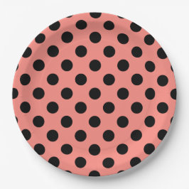 Zwarte polkadots op perzik papieren bordje