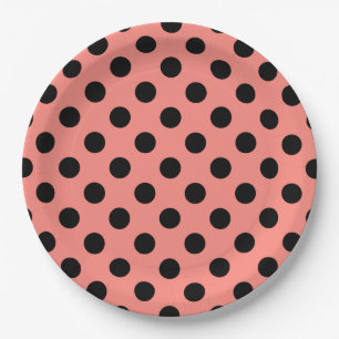 Zwarte polkadots op perzik papieren bordje