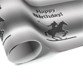 Zwarte Polo-speler met inscriptie, Happy Birthday Cadeaupapier (Rol Hoek)