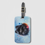 Zwarte pomeraanse waterverf illustratie bagagelabel (Voorkant (verticaal))