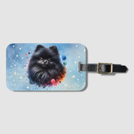 Zwarte pomeraanse waterverf illustratie bagagelabel