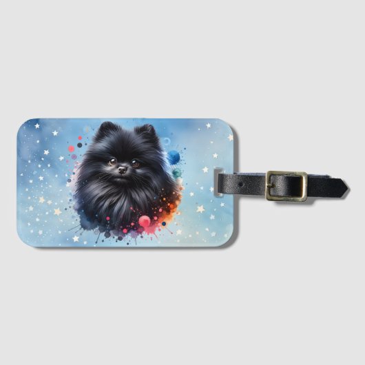 Zwarte pomeraanse waterverf illustratie bagagelabel (Voorkant (horizontaal))