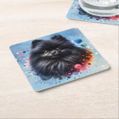 Zwarte pomeraanse waterverf illustratie kartonnen onderzetters (Schuin)
